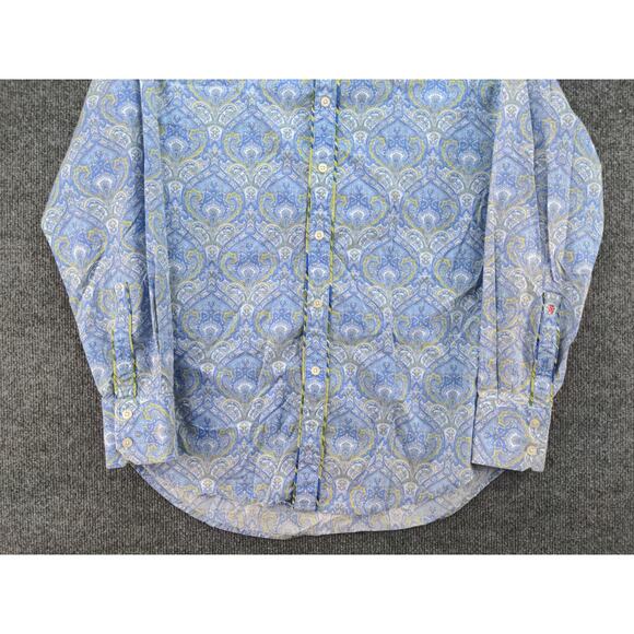 Robert Graham Mens Button Up Dress Shirt Size M Blue Paisley Print Silk Trim - Picture 7 of 13